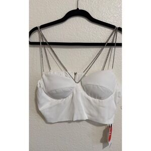 NWT Cider White Rhinestone Chain Strap Bustier Corset Crop Top New Small